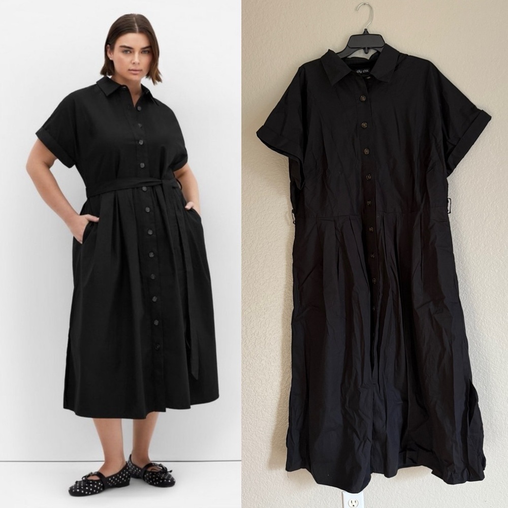 City Chic Plus Size Black Button-Down Midi Dress